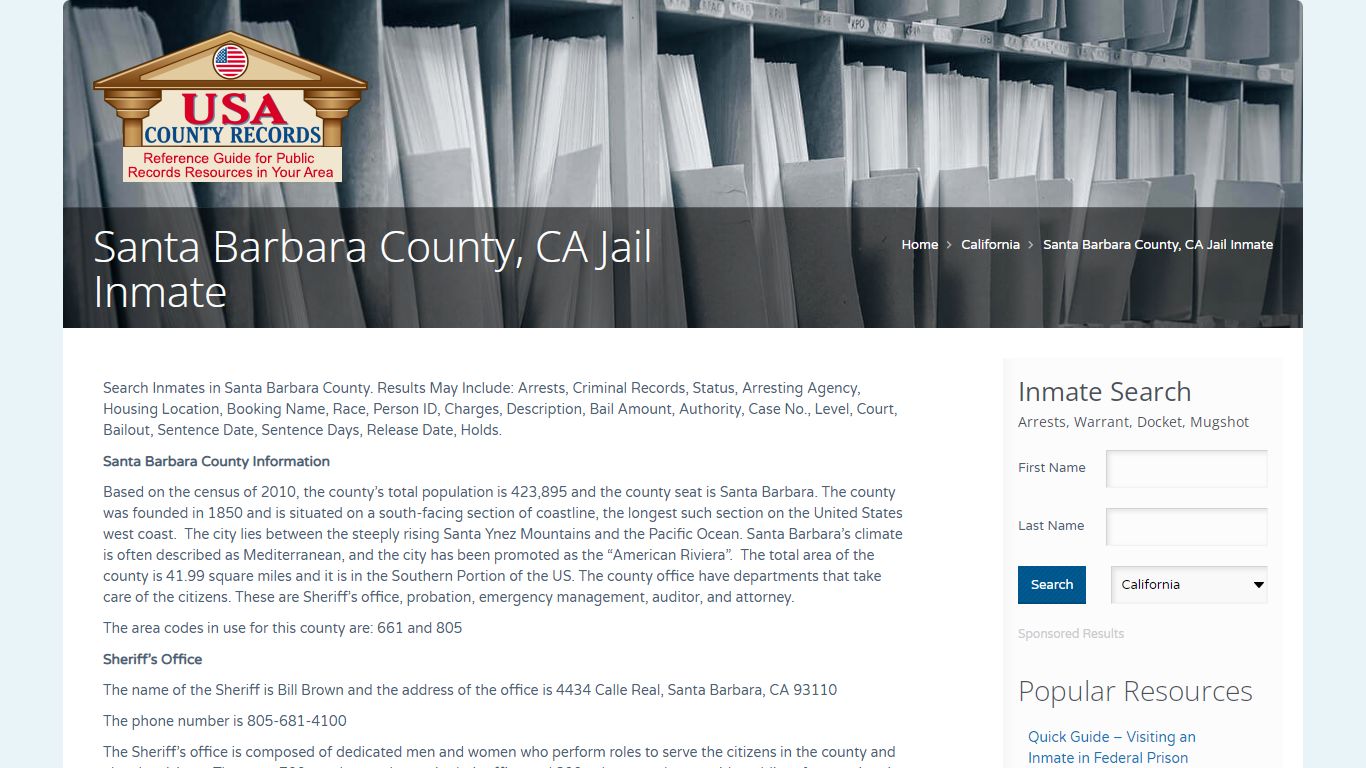 Santa Barbara County, CA Jail Inmate | Name Search